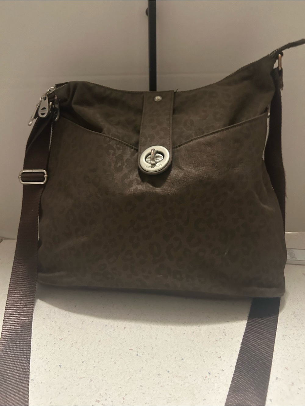 Brown Baggallini  Leopard-Print Crossbody Shoulder Bag